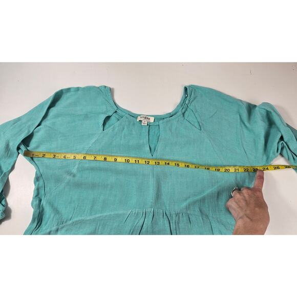 UMGEE raglan peasant botique dress with pockets blue guaze linen blend EUC S - Picture 8 of 10